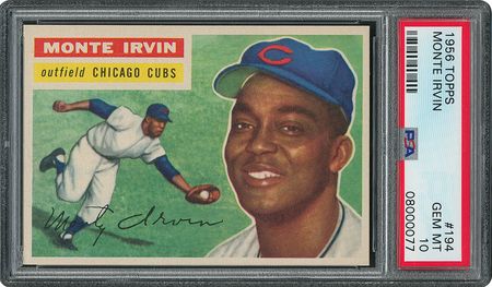 Lot #6206  1956 Topps #194 Monte Irvin - PSA GEM-MT 10 - Pop two, None Higher! - Image 1