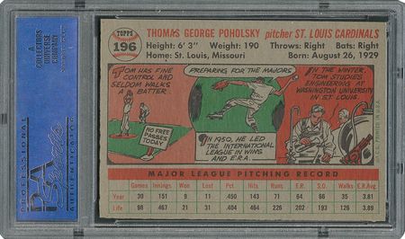 Lot #6208  1956 Topps #196 Tom Poholsky - PSA MINT 9 - None Higher! - Image 2