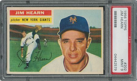 Lot #6214  1956 Topps #202 Jim Hearn - PSA MINT 9 - one Higher! - Image 1