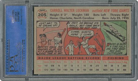 Lot #6217  1956 Topps #205 Whitey Lockman - PSA MINT 9 - one Higher! - Image 2