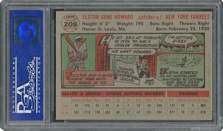 Lot #6220  1956 Topps #208 Elston Howard - PSA MINT 9 - two Higher! - Image 2