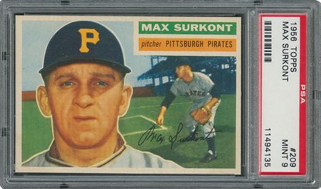 Lot #6221  1956 Topps #209 Max Surkont - PSA MINT 9 - one Higher! - Image 1