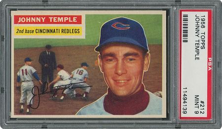 Lot #6224  1956 Topps #212 Johnny Temple - PSA MINT 9 - two Higher! - Image 1