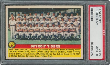 Lot #6225  1956 Topps #213 Tigers Team - PSA MINT 9 - None Higher! - Image 1