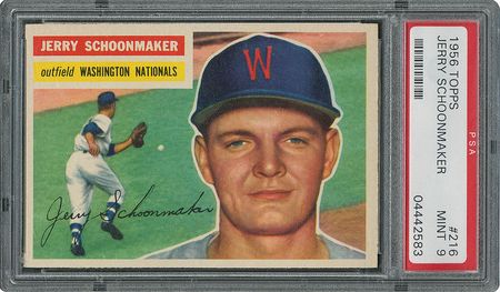 Lot #6228  1956 Topps #216 Jerry Schoonmaker - PSA MINT 9 - None Higher! - Image 1