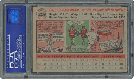 Lot #6228  1956 Topps #216 Jerry Schoonmaker - PSA MINT 9 - None Higher! - Image 2