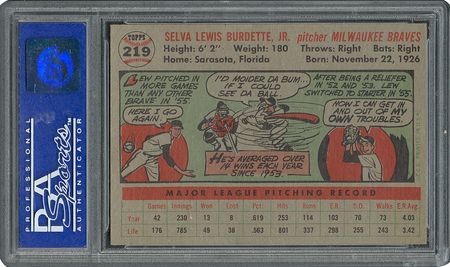 Lot #6231  1956 Topps #219 Lew Burdette - PSA NM-MT 8 - Image 2