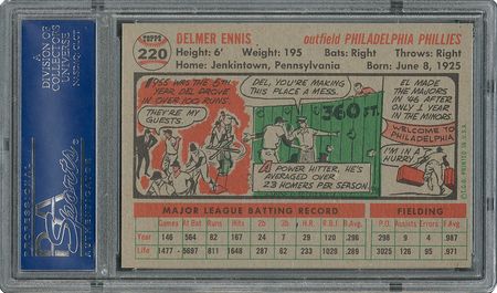 Lot #6232  1956 Topps #220 Del Ennis - PSA MINT 9 - None Higher! - Image 2