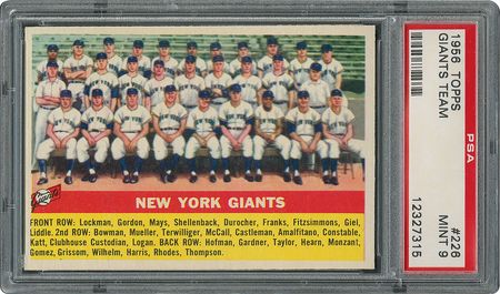 Lot #6238  1956 Topps #226 Giants Team - PSA MINT 9 - None Higher! - Image 1