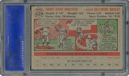 Lot #6241  1956 Topps #229 Harry Brecheen - PSA MINT 9 - one Higher! - Image 2