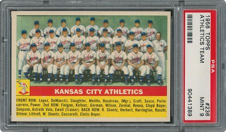 Lot #6248  1956 Topps #236 Athletics Team - PSA MINT 9 - None Higher! - Image 1