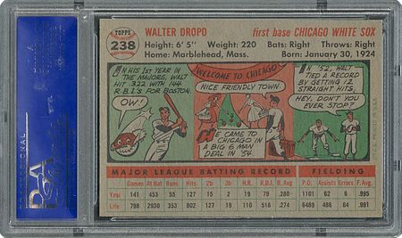 Lot #6250  1956 Topps #238 Walt Dropo - PSA MINT 9 - one Higher! - Image 2