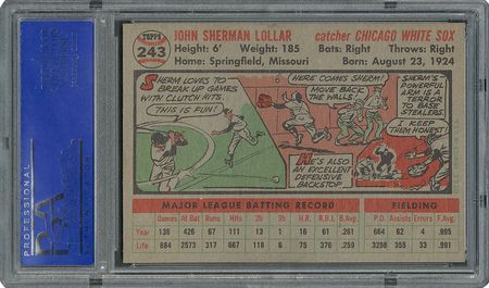Lot #6255  1956 Topps #243 Sherm Lollar - PSA MINT 9 - one Higher! - Image 2
