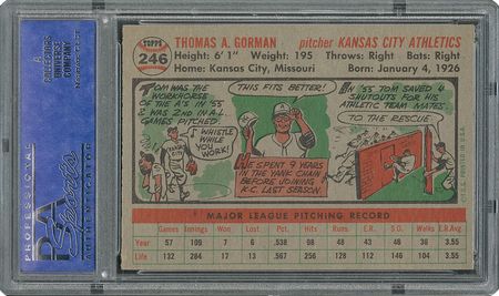 Lot #6258  1956 Topps #246 Tom Gorman - PSA MINT 9 - three Higher! - Image 2
