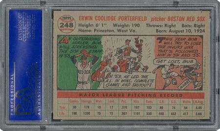 Lot #6260  1956 Topps #248 Bob Porterfield - PSA MINT 9 - two Higher! - Image 2