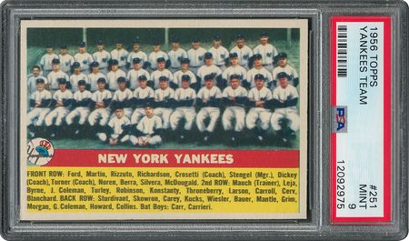 Lot #6263  1956 Topps #251 Yankees Team - PSA MINT 9 - one Higher! - Image 1