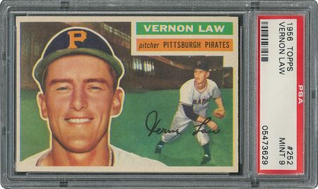 Lot #6264  1956 Topps #252 Vernon Law - PSA MINT 9 - None Higher! - Image 1