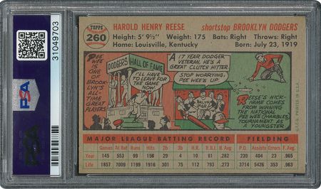 Lot #6272  1956 Topps #260 Pee Wee Reese - PSA MINT 9 - None Higher! - Image 2