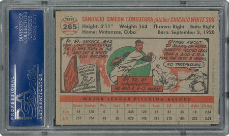Lot #6277  1956 Topps #265 Sandy Consuegra - PSA MINT 9 - None Higher! - Image 2