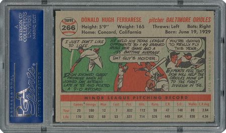 Lot #6278  1956 Topps #266 Don Ferrarese - PSA MINT 9 - None Higher! - Image 2