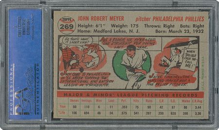 Lot #6281  1956 Topps #269 Jack Meyer - PSA MINT 9 - one Higher! - Image 2