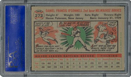 Lot #6284  1956 Topps #272 Danny O'Connell - PSA MINT 9 - one Higher! - Image 2
