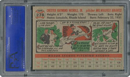 Lot #6290  1956 Topps #278 Chet Nichols - PSA MINT 9 - None Higher! - Image 2
