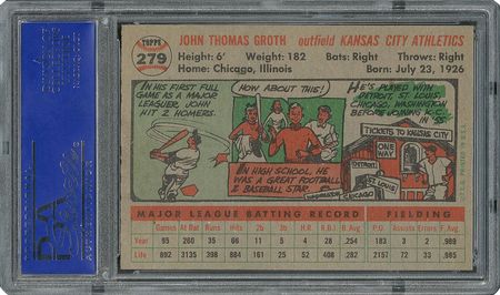 Lot #6291  1956 Topps #279 Johnny Groth - PSA MINT 9 - two Higher! - Image 2