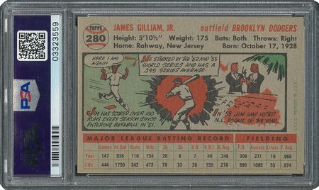 Lot #6292  1956 Topps #280 Jim Gilliam - PSA MINT 9 - None Higher! - Image 2