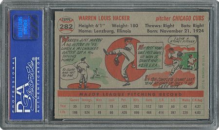 Lot #6294  1956 Topps #282 Warren Hacker - PSA MINT 9 - None Higher! - Image 2