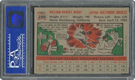 Lot #6298  1956 Topps #286 Bill Wight - PSA MINT 9 - one Higher! - Image 2