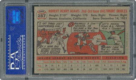 Lot #6299  1956 Topps #287 Bobby Adams - PSA MINT 9 - None Higher! - Image 2