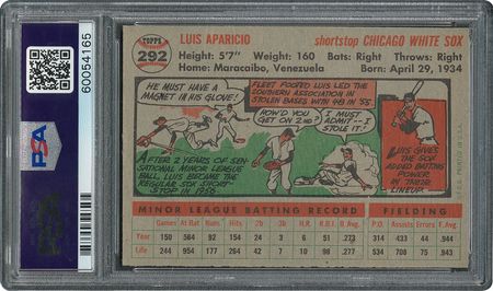 Lot #6304  1956 Topps #292 Luis Aparicio - PSA MINT 9 - two Higher! - Image 2