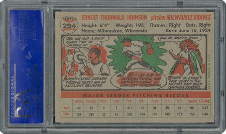 Lot #6306  1956 Topps #294 Ernie Johnson - PSA MINT 9 - None Higher! - Image 2