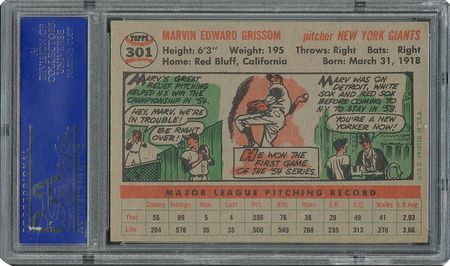 Lot #6313  1956 Topps #301 Marv Grissom - PSA MINT 9 - None Higher! - Image 3