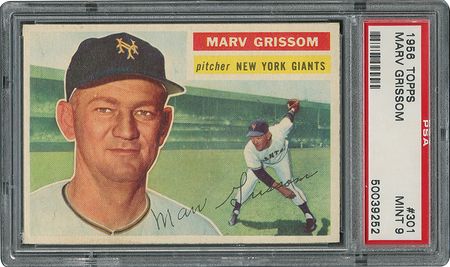 Lot #6313  1956 Topps #301 Marv Grissom - PSA MINT 9 - None Higher! - Image 2