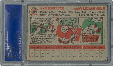 Lot #6315  1956 Topps #303 Jim Dyck - PSA MINT 9 - None Higher! - Image 2