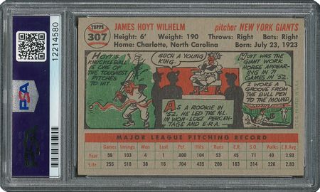 Lot #6319  1956 Topps #307 Hoyt Wilhelm - PSA MINT 9 - None Higher! - Image 2