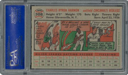 Lot #6320  1956 Topps #308 Chuck Harmon - PSA MINT 9 - None Higher! - Image 2