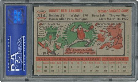 Lot #6326  1956 Topps #314 Hobie Landrith - PSA MINT 9 - one Higher! - Image 2