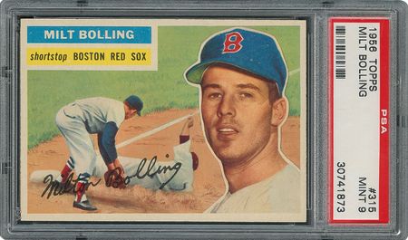 Lot #6327  1956 Topps #315 Milt Bolling - PSA MINT 9 - one Higher! - Image 1