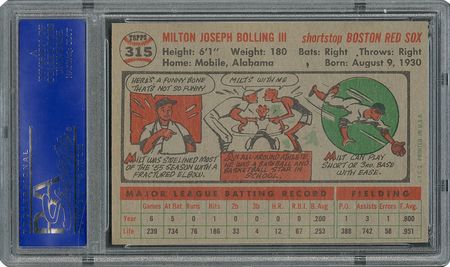 Lot #6327  1956 Topps #315 Milt Bolling - PSA MINT 9 - one Higher! - Image 2