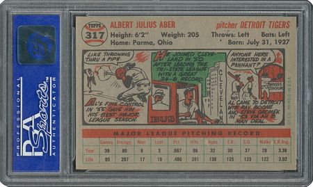 Lot #6329  1956 Topps #317 Al Aber - PSA MINT 9 - None Higher! - Image 2