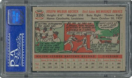Lot #6332  1956 Topps #320 Joe Adcock - PSA MINT 9 - one Higher! - Image 2
