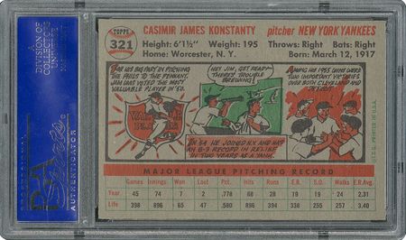 Lot #6333  1956 Topps #321 Jim Konstanty - PSA MINT 9 - one Higher! - Image 2