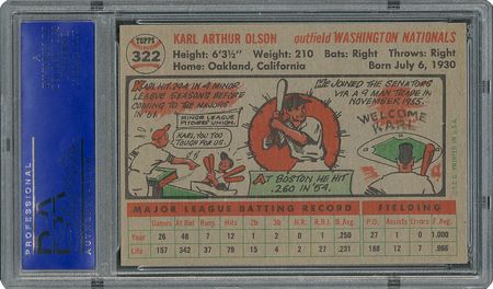 Lot #6334  1956 Topps #322 Karl Olson - PSA MINT 9 - None Higher! - Image 2