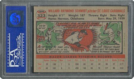 Lot #6335  1956 Topps #323 Willard Schmidt - PSA MINT 9 - one Higher! - Image 2
