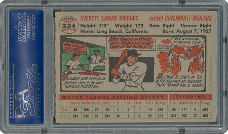 Lot #6336  1956 Topps #324 Rocky Bridges - PSA MINT 9 - None Higher! - Image 2