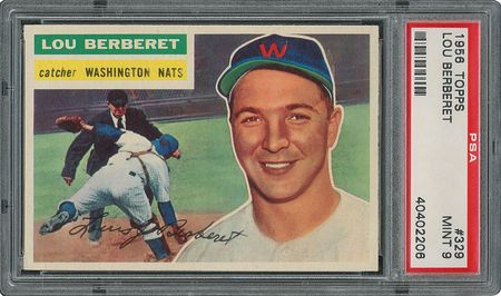 Lot #6341  1956 Topps #329 Lou Berberet - PSA MINT 9 - two Higher! - Image 1