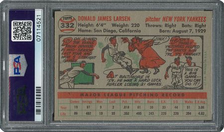 Lot #6344  1956 Topps #332 Don Larsen - PSA MINT 9 - one Higher! - Image 2